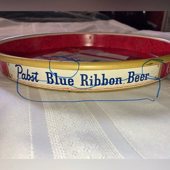 VINTAGE ORIGINAL PABST BLUE RIBBON BEER METAL BEER SERVING TRAY 1960's 13" - Picture 8 of 12